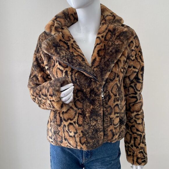 Forever 21 Faux Fur Leopard & Snakeskin Print Moto Style Cropped Jacket - Picture 2 of 7